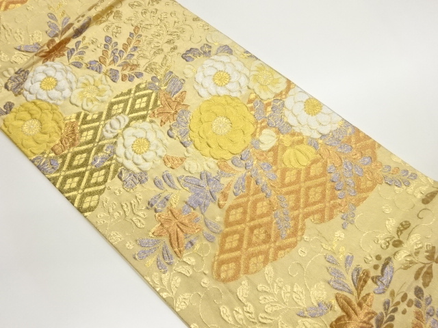 JAPANESE FUKURO OBI / MATELASSE / WOVEN FLORAL PLANTS